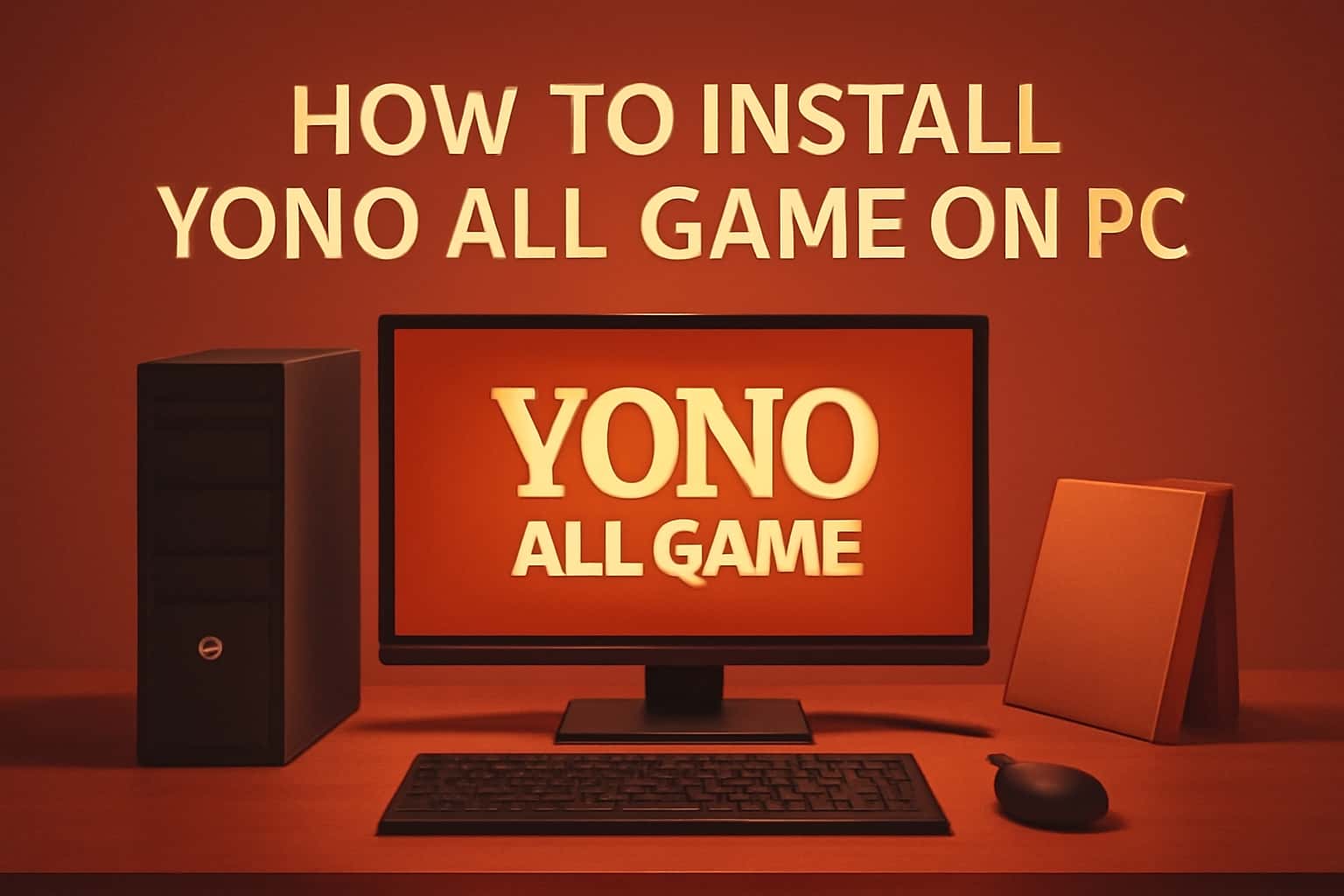 An informational graphic illustrating the process of installing Yono All Game on PC.