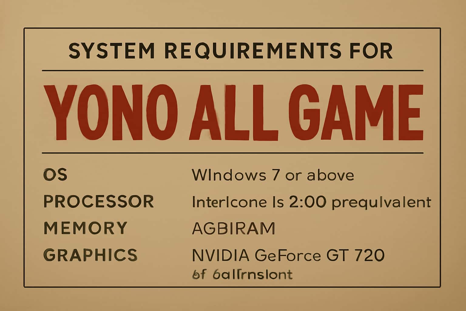 An informative visual representation of system requirements for Yono All Game.