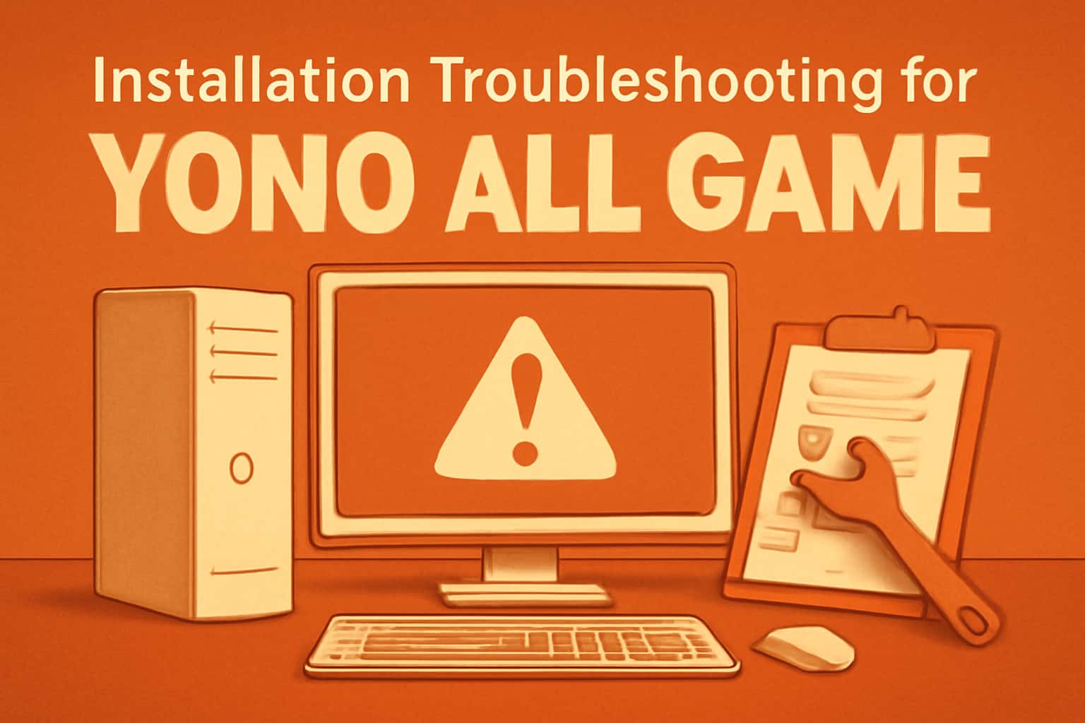A futuristic scene illustrating installation troubleshooting for Yono All Game.